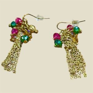 Colorful Beaded Chain Tassel Earrings Dangle Drop Chains Chic Elegant Gold